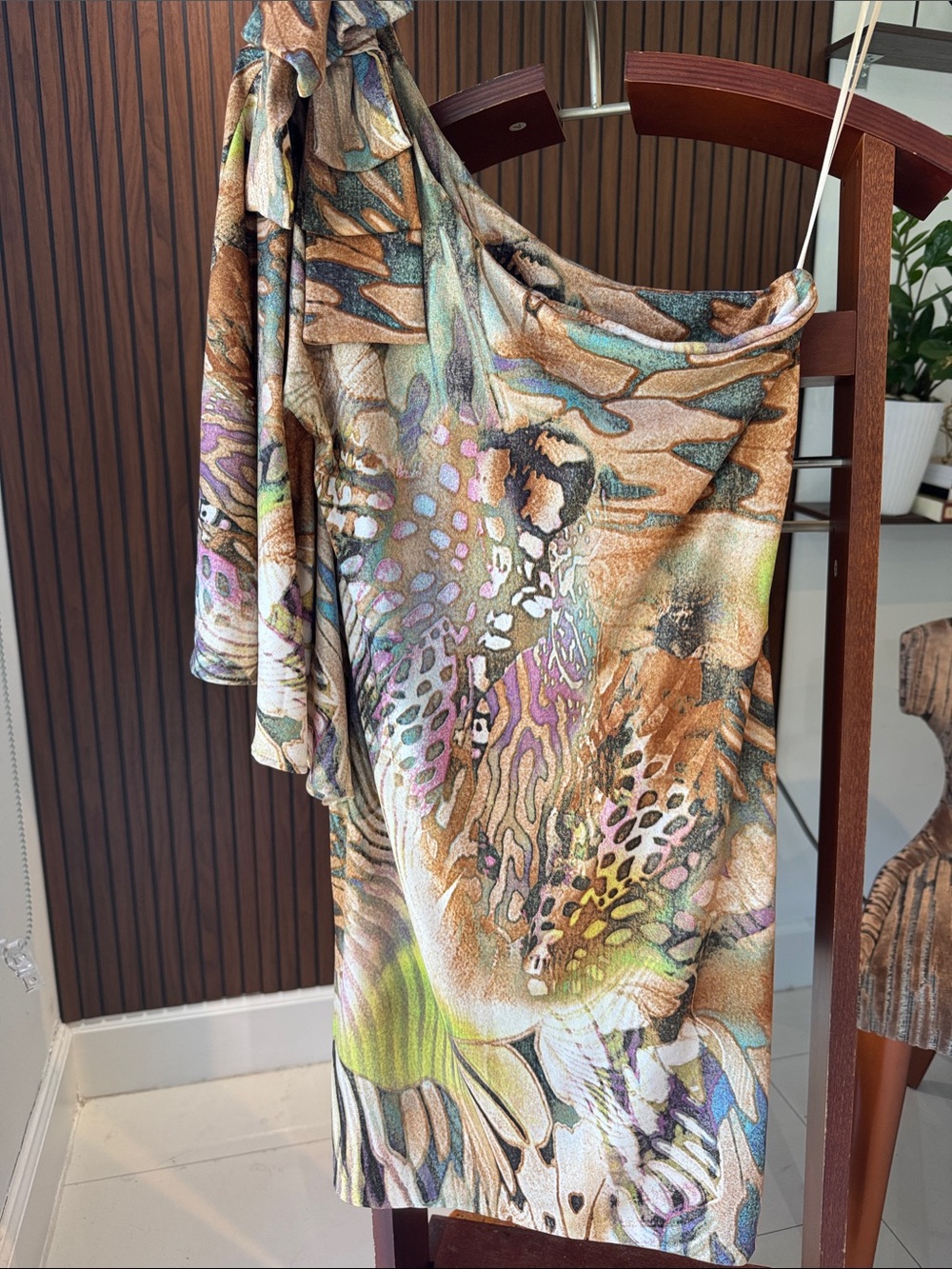 Cache One-Shoulder Abstract Print Ruched Mini Dress Size S - Picture 2 of 7
